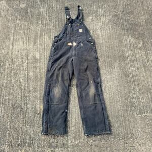 Vintage Carhartt Black Canvas Double Knee Work Bib Overalls Distressed 36x34